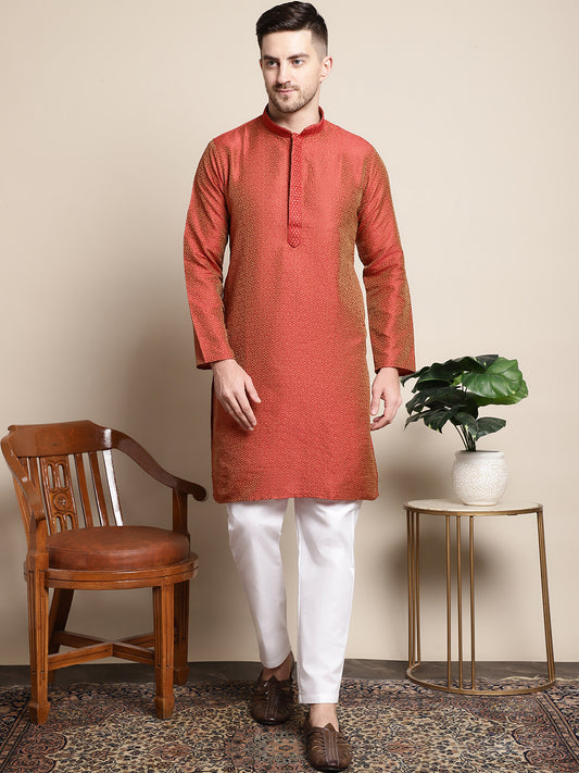 Collar Embroidered Woven Design Kurtas ( ANMKO 129Red )  [RT] [P-14]