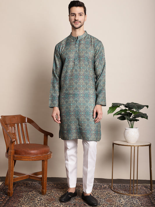 Printed paisley Festive Kurta for Men ( AAMKKO 132Green )
