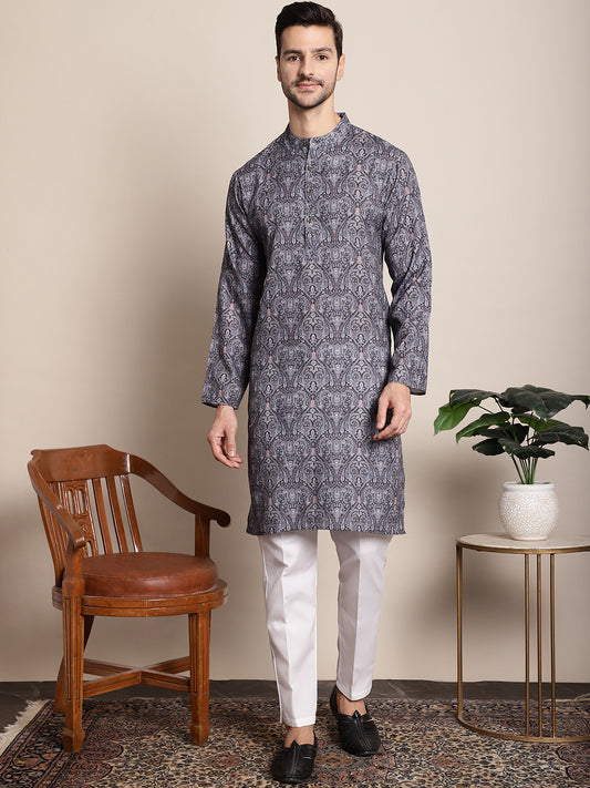 Printed paisley Festive Kurta for Men ( AAMKKO 132Grey )