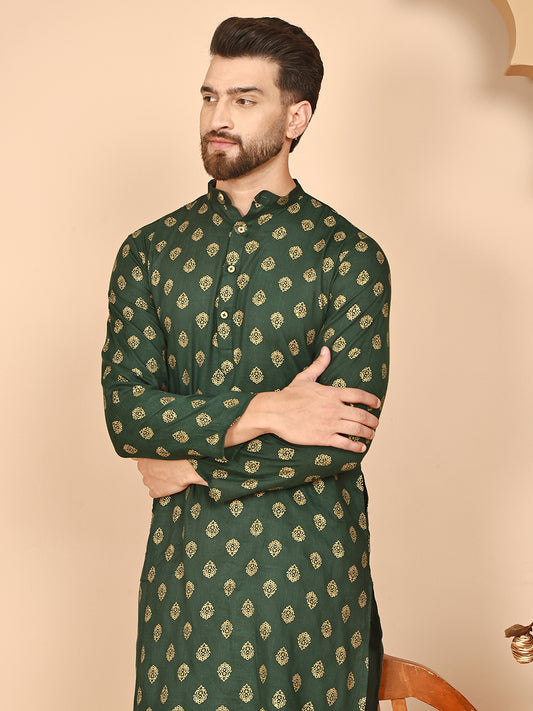 Traditional Foil Print Kurtas ( RANMKO 133Olive )