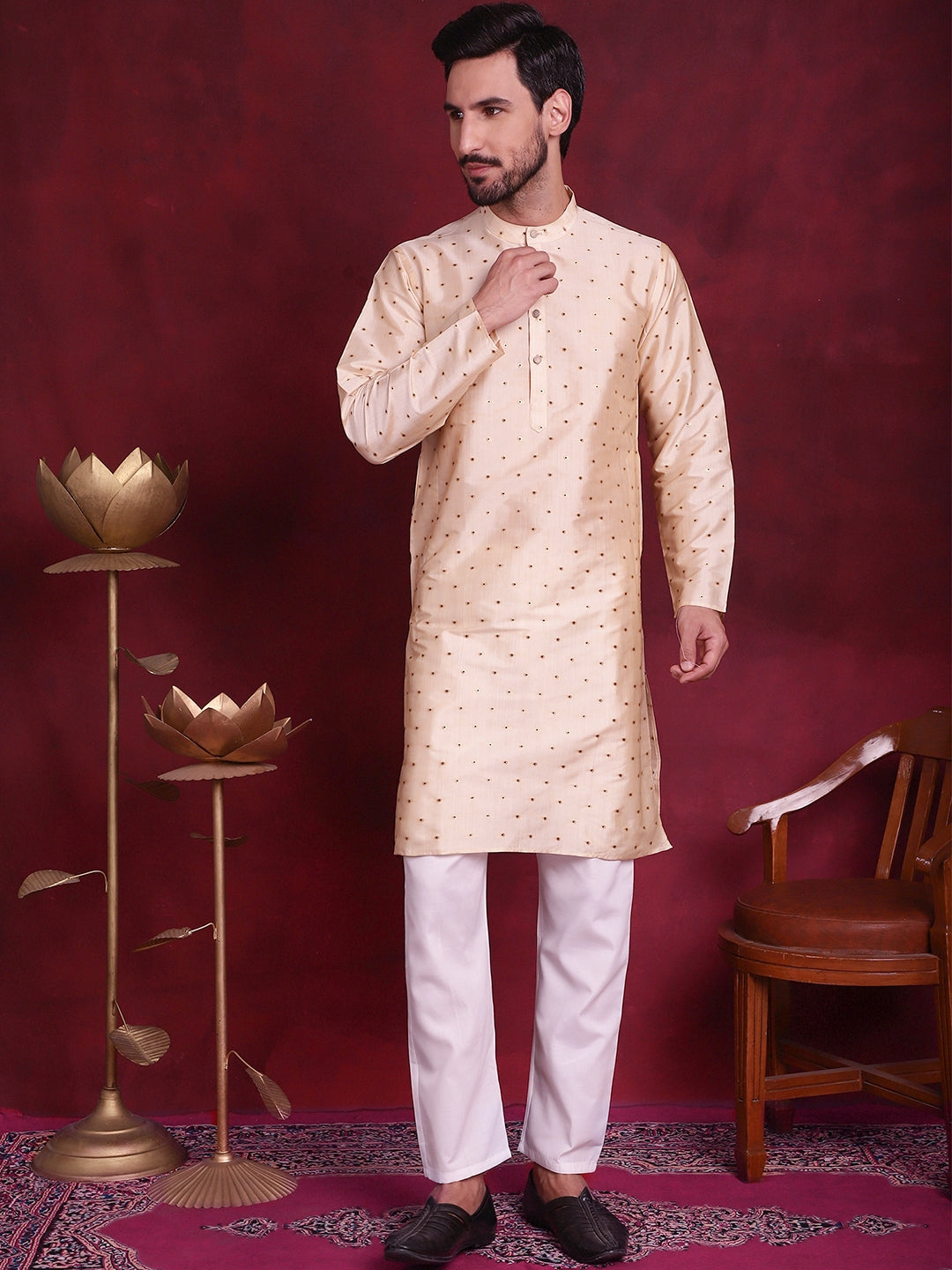 Men's Silk Blend Kurtas ( ANMKO 139Golden )