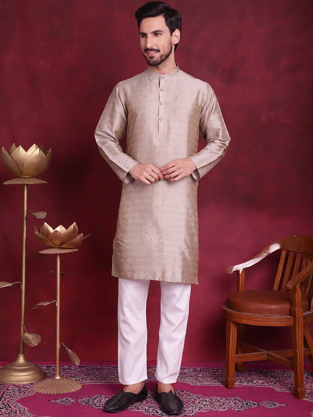 Men's Silk Blend Kurtas ( ANMKO 139Grey )