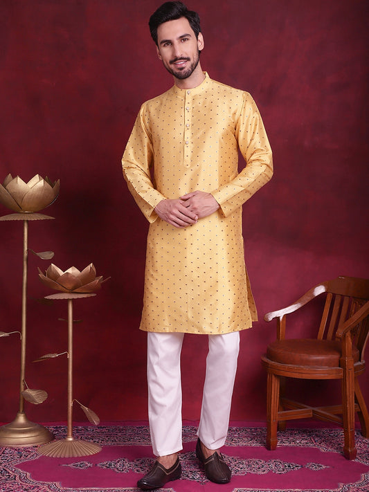 Men's Silk Blend Kurtas ( ANMKO 139Yellow )