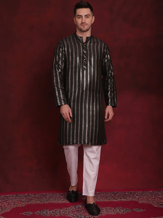Men's Striped Cotton Kurtas. ( AANMKO 142Black )