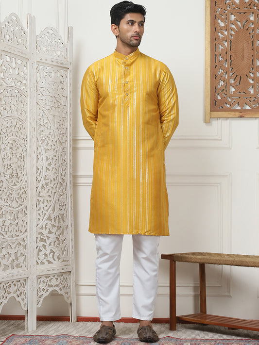 Men's Striped Cotton Kurtas ( ANMKO 142Mustard ) [RT] [ O1 ]