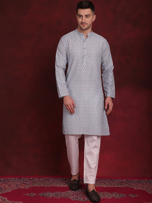 Floral Printed & Sequin-Embellished Kurtas ( AAMKKO 143Sky )