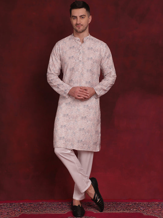 Peach Floral Printed and Sequins Kurtas ( AAMKKO 144Peach )