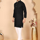 Men's Cream Embroidered Kurta Pyjama Set ( ANMKP 145Black )  [RT] [G-6-8]
