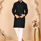 Men's Cream Embroidered Kurta Pyjama Set ( ANMKP 145Black )  [RT] [G-6-8]