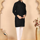 Men's Cream Embroidered Kurta Pyjama Set ( ANMKP 145Black )  [RT] [G-6-8]