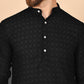 Men's Cream Embroidered Kurta Pyjama Set ( ANMKP 145Black )  [RT] [G-6-8]