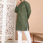 Men's Olive Green Embroidered Kurta Pyjama Set ( ANMKP 145Olive )
