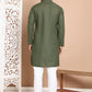 Men's Olive Green Embroidered Kurta Pyjama Set ( ANMKP 145Olive )
