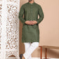 Men's Olive Green Embroidered Kurta Pyjama Set ( ANMKP 145Olive )