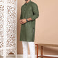 Men's Olive Green Embroidered Kurta Pyjama Set ( ANMKP 145Olive )