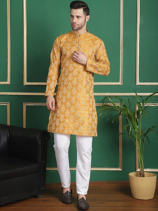 Men's Silk Blend Straight Kurtas ( ANMKO 151Mustard )  [RT] [G-4-5]