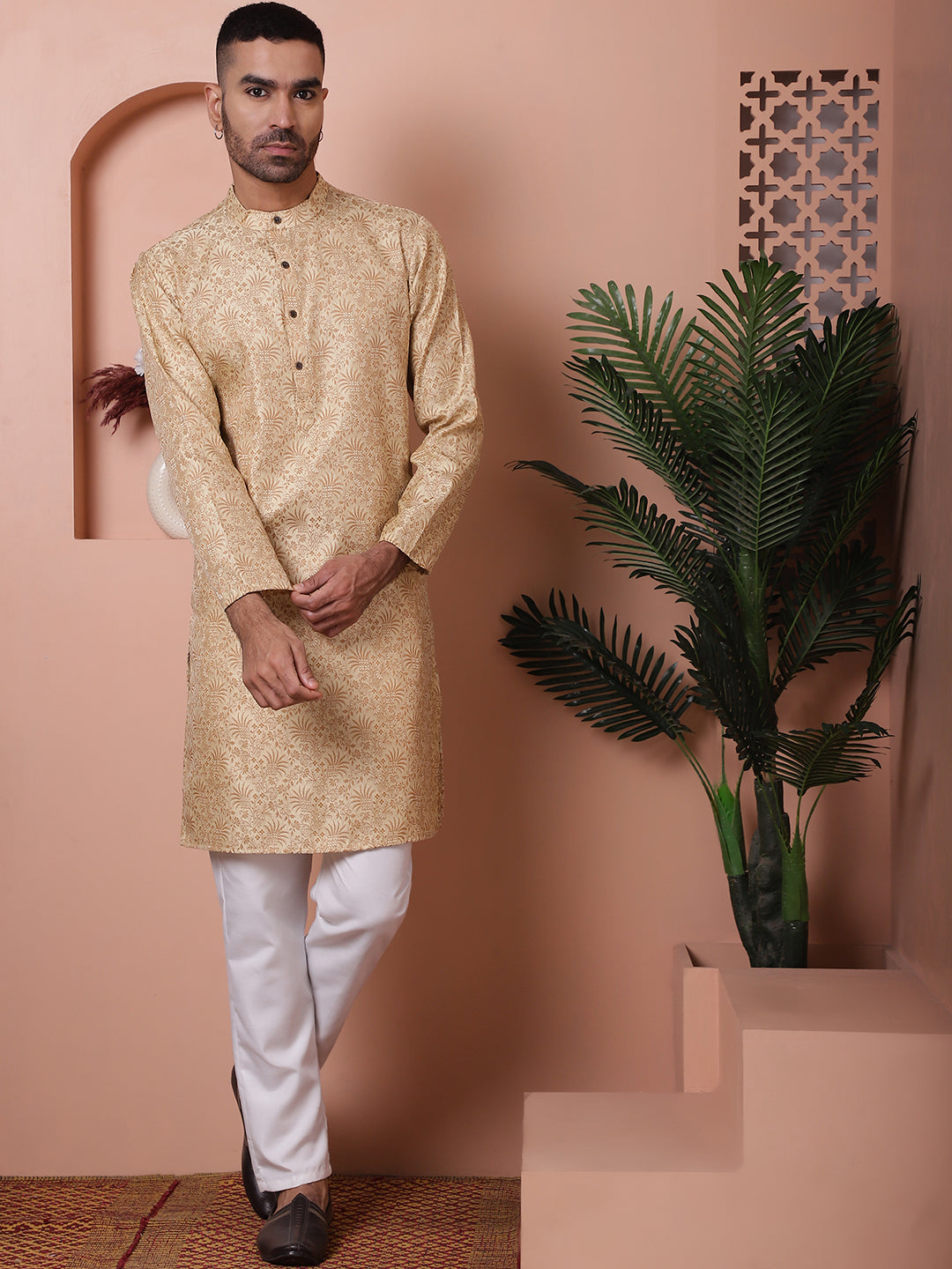 Golden Silk Blend Straight Kurtas. ( ANMKO 155Golden )