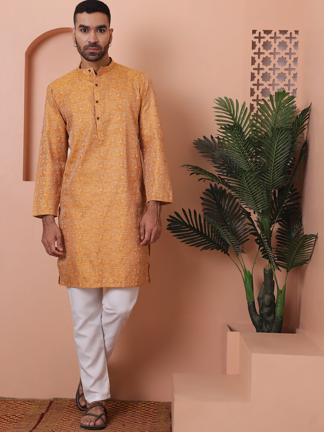 Mustard Silk Blend Straight Kurtas. ( ANMKO 155Mustard )