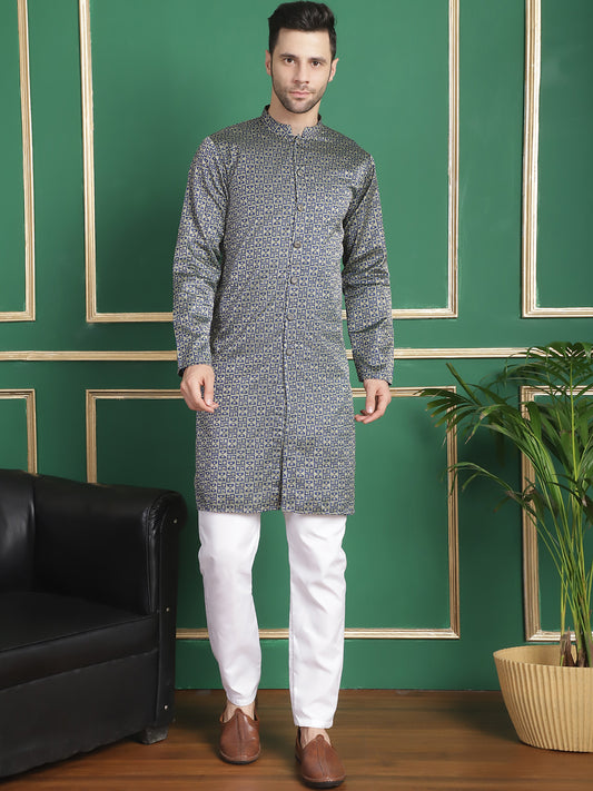 Woven Design Front Open Kurtas ( ANMKO 158Navy )  [RT] [P-14]
