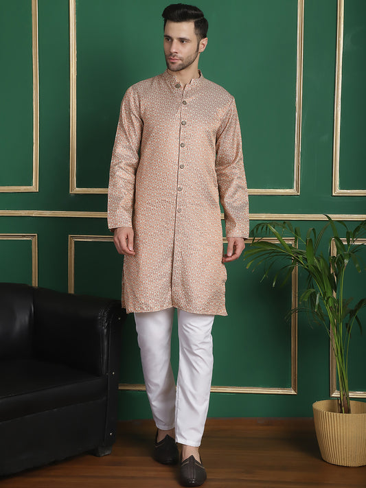 Woven Design Front Open Kurtas ( ANMKO 158Orange )  [RT] [P-14]