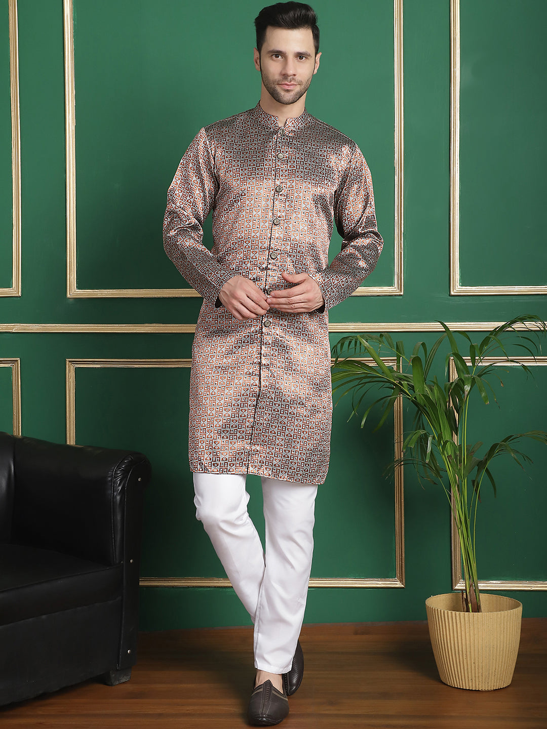 Woven Design Front Open Kurtas ( ANMKO 158Rust )  [RT] [P-14]