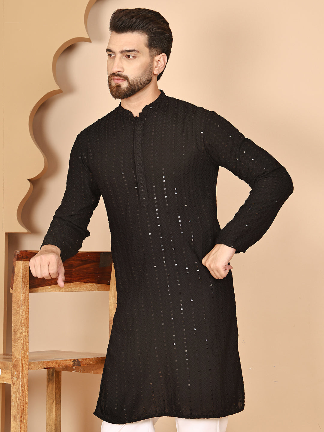 Classic Embroidered Kurtas ( RANMKO 159Black )