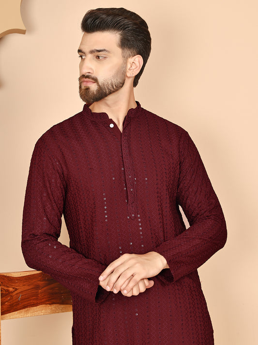 Classic Embroidered Kurtas ( RANMKO 159Maroon )