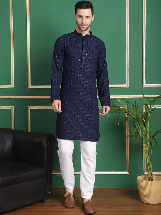 Embroidered & Sequinned Kurtas ( AANMKO 159Navy )