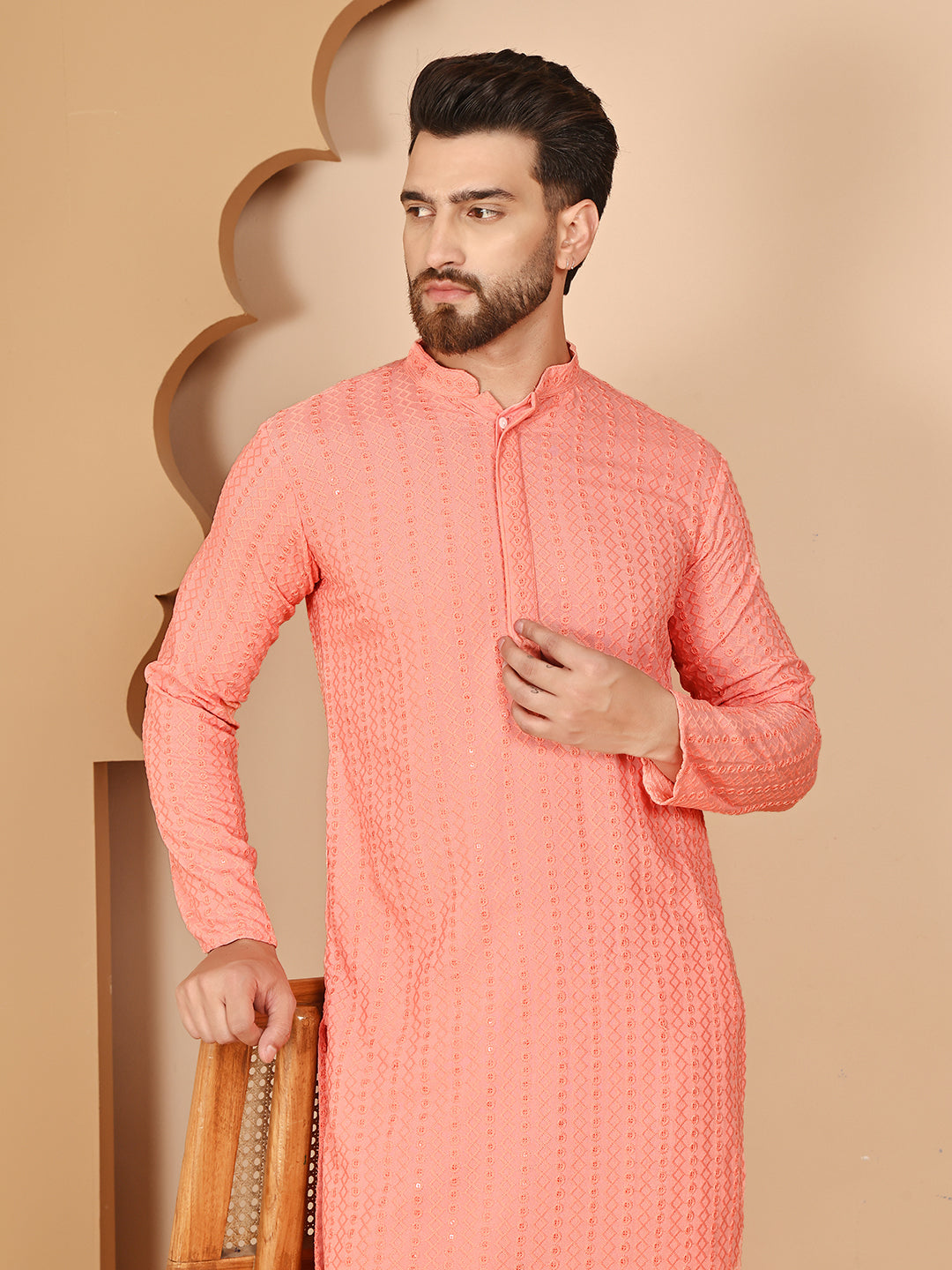 Classic Embroidered Kurtas ( RANMKO 159Peach )