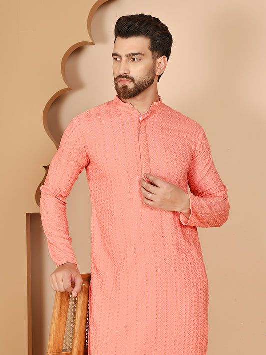 Classic Embroidered Kurtas ( RANMKO 159Peach )