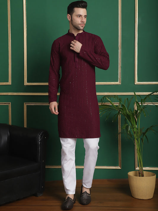 Embroidered & Sequinned Kurtas ( AANMKO 159Purple )