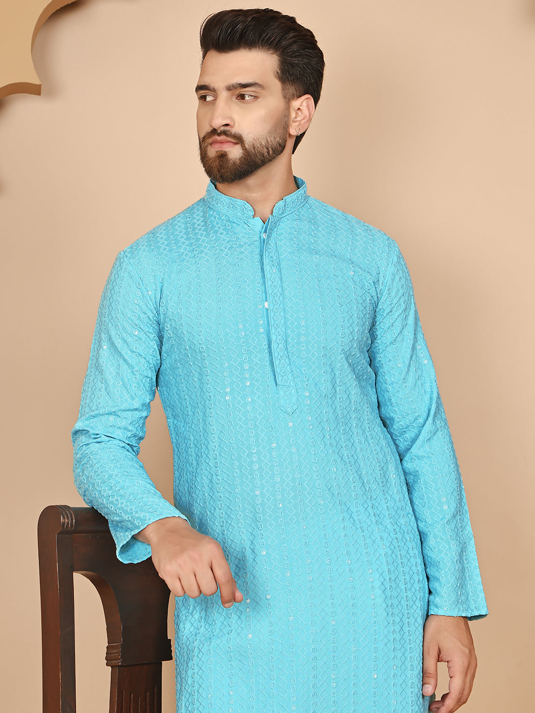 Classic Embroidered Kurtas ( RANMKO 159Sky )