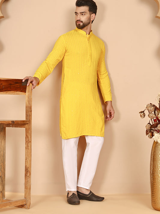 Classic Embroidered Kurtas ( RANMKO 159Yellow )
