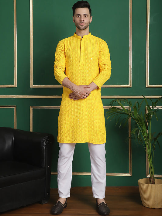 Embroidered & Sequinned Kurtas ( AANMKO 159Yellow )