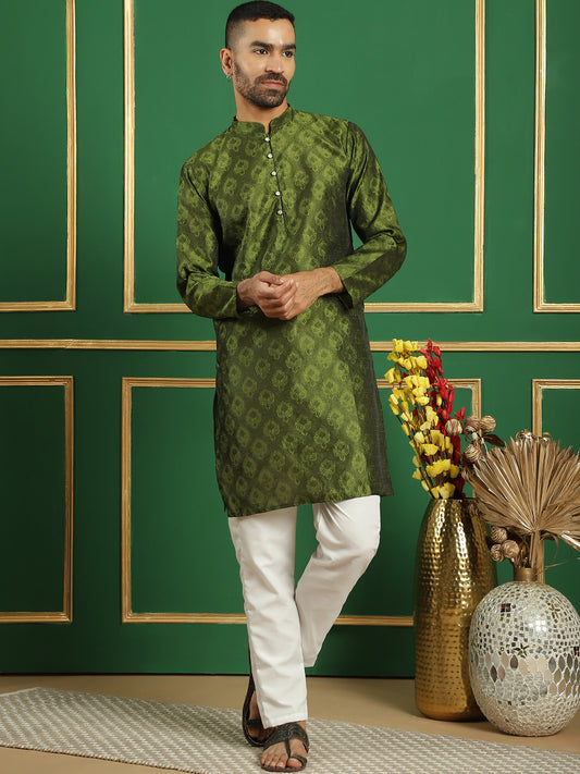 Olive Green Silk Blend Straight Kurtas ( ANMKO 164Olive ) [RT] [P-13]