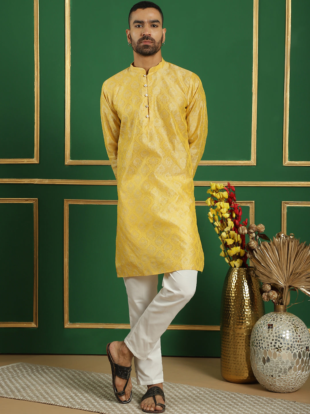 Yellow Silk Blend Straight Kurtas ( ANMKO 164Yellow ) [RT] [P-13]
