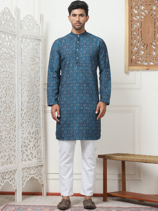 Floral Printed Pure Cotton Kurtas ( ANMKO 165Peacock )  [RT] [P-13]