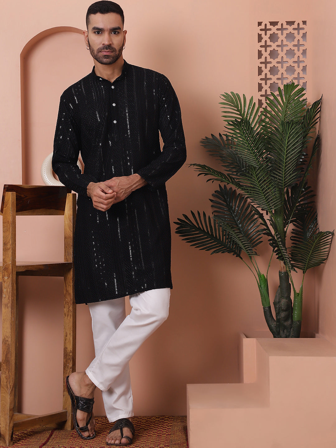 Embroidered and Sequinned Kurtas. ( ANMKO 169Black )