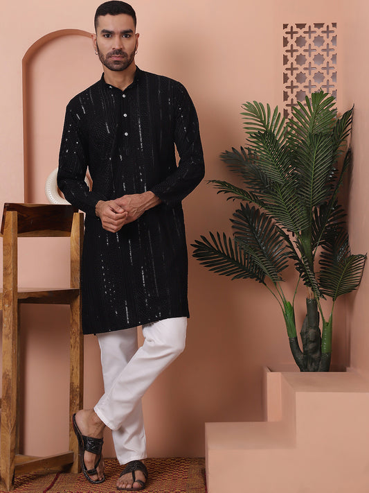 Embroidered and Sequinned Kurtas. ( ANMKO 169Black )
