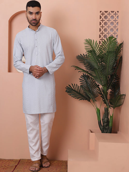 Embroidered and Sequinned Kurtas. ( ANMKO 169Light-Grey )