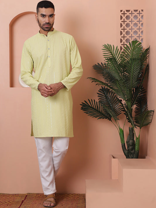 Embroidered and Sequinned Kurtas. ( ANMKO 169Lime )
