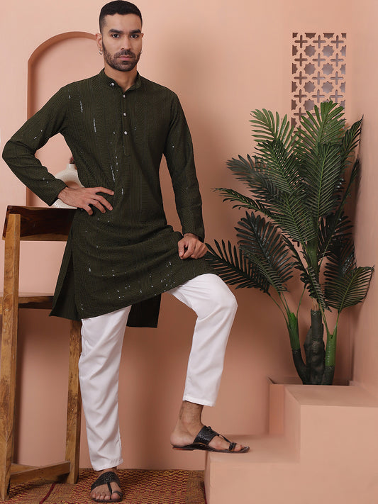 Embroidered and Sequinned Kurtas. ( ANMKO 169Mehndi )