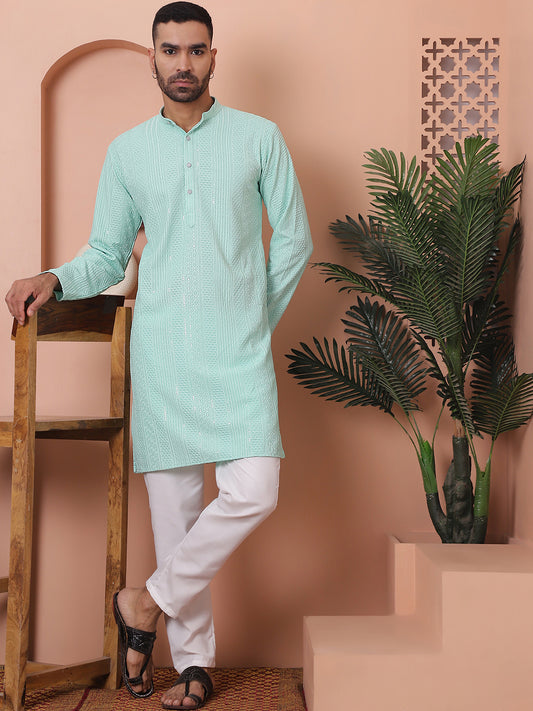 Embroidered and Sequinned Kurtas. ( ANMKO 169Sky )