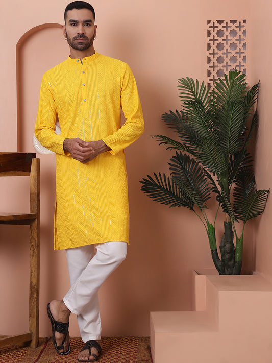 Embroidered and Sequinned Kurtas. ( ANMKO 169Yellow )