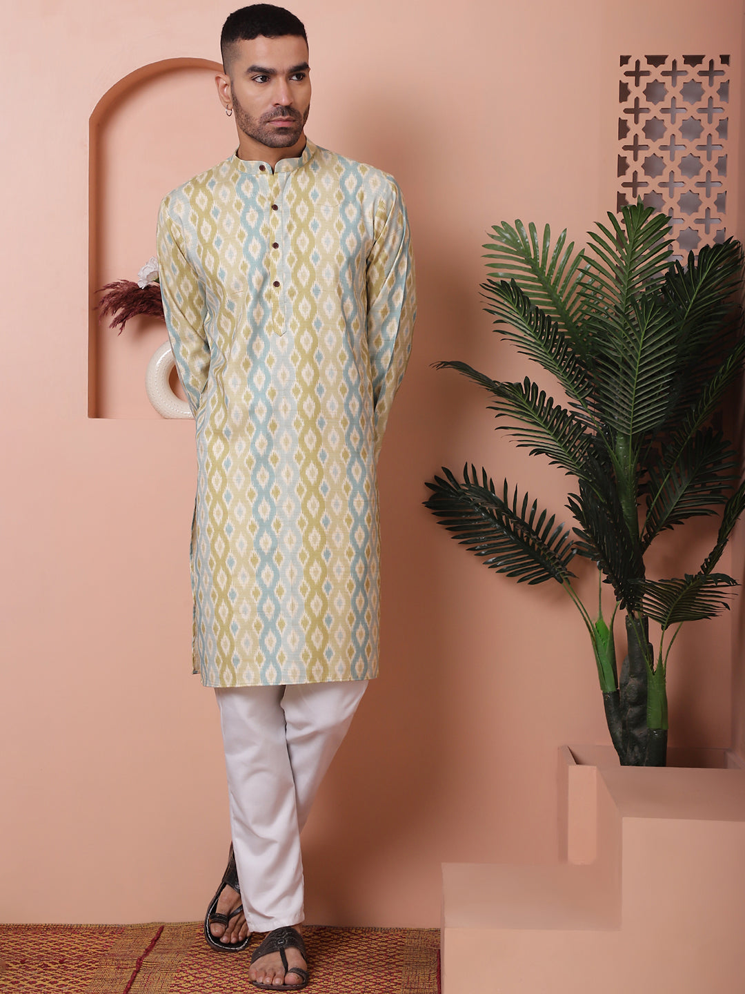 Men's Printed Pure Cotton Straight Kurtas. ( ANMKO 170Green ) [RT] [P-12]