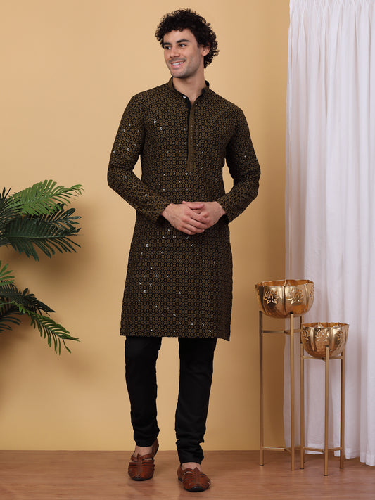 Embroidered and Sequinned Kurtas. ( ANMKO 171Mehndi )  [RT] [B-4-6]