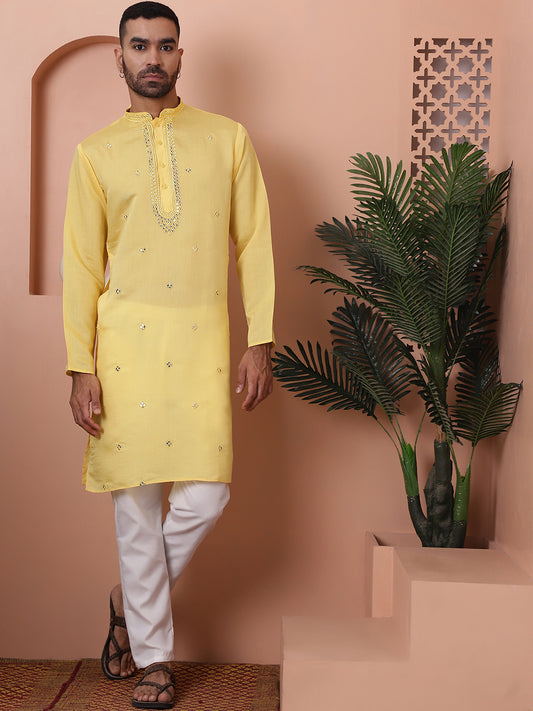 Embroidered and  Mirror Work Kurtas. ( ANMKO 172Yellow )