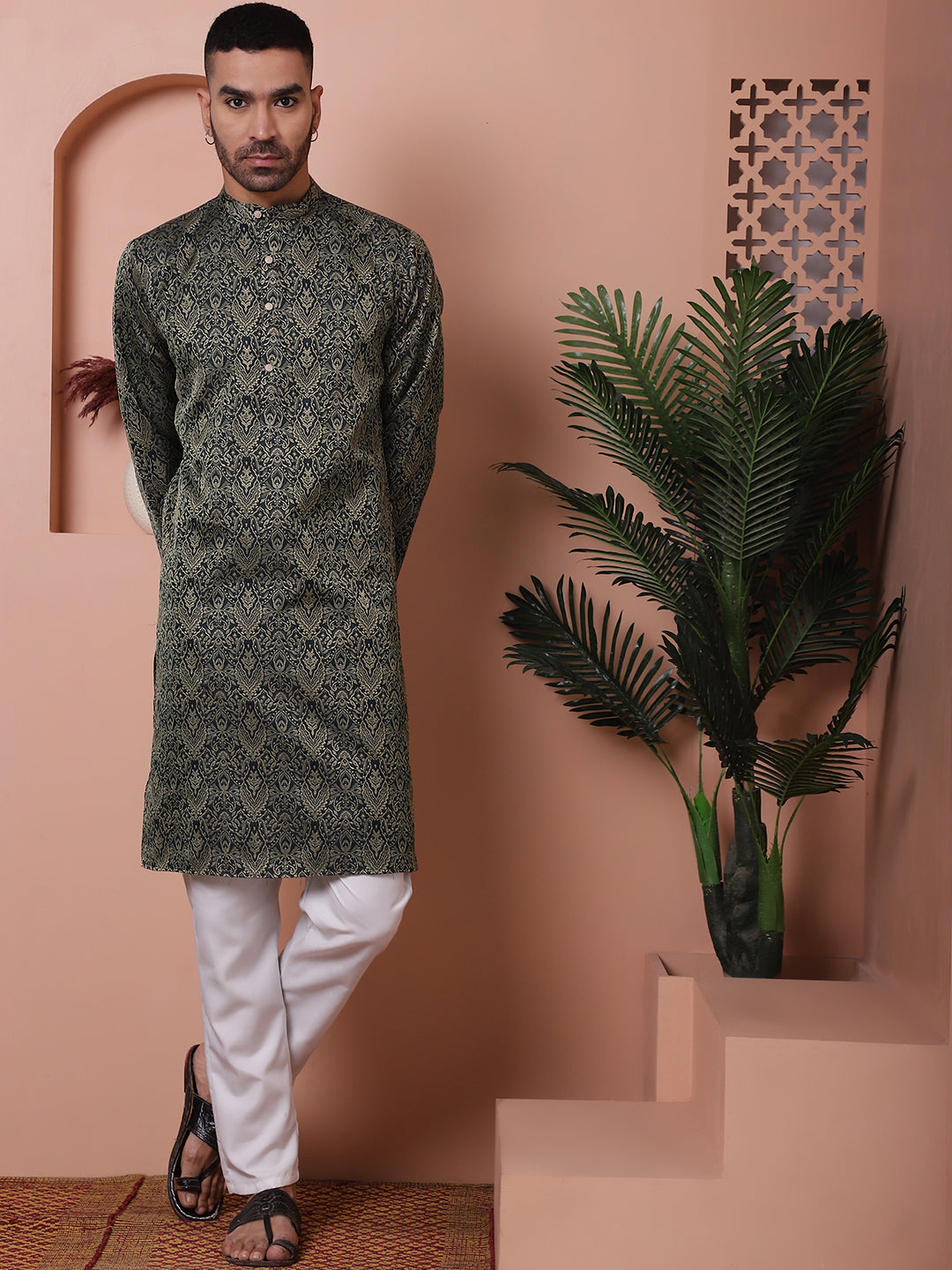 Black Silk Blend Straight Kurtas. ( ANMKO 173Black )  [RT] [A-3-4]
