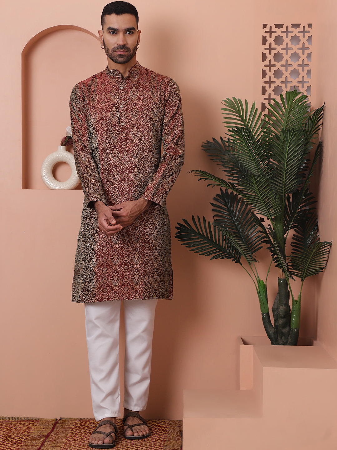 Maroon Silk Blend Straight Kurtas. ( ANMKO 173Maroon )  [RT] [A-3-4]