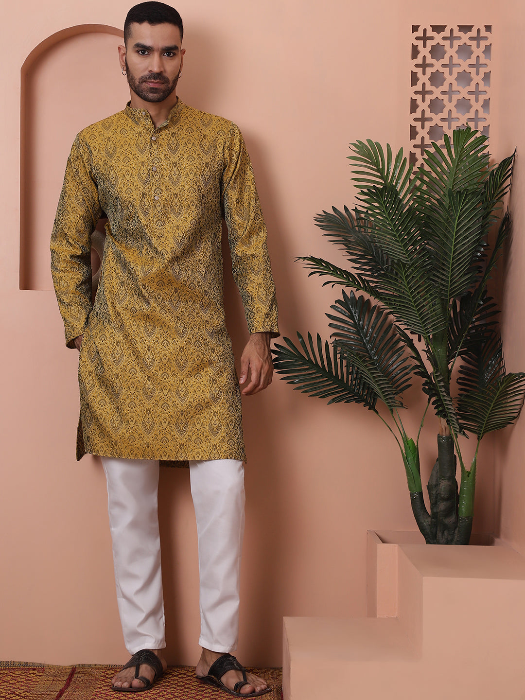 Yellow Silk Blend Straight Kurtas. ( ANMKO 173Yellow )  [RT] [A-3-4]